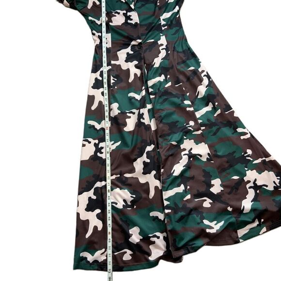 LIV D Camo Brown Pink Long Sleeve Button Up Collared Maxi Coat Dress Size Large - Picture 8 of 15